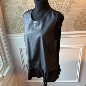 Maeve Faux leather Black Layered Tank Top sheer on back and bottom Size Medium